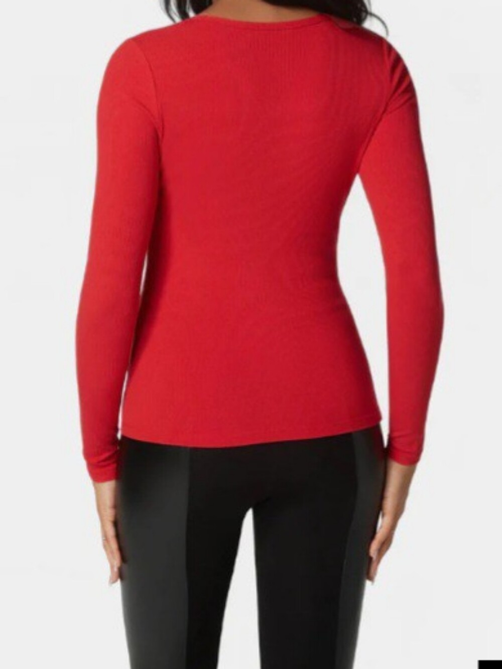 Bebe Red Ribbed Long Sleeve Scoop Neck Top with Crystal Logo NWT - Picture 2 of 2